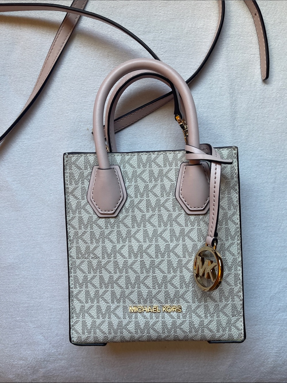 Michael Kors Pale Pink Signature Mini Tote with Gold MK Charm
